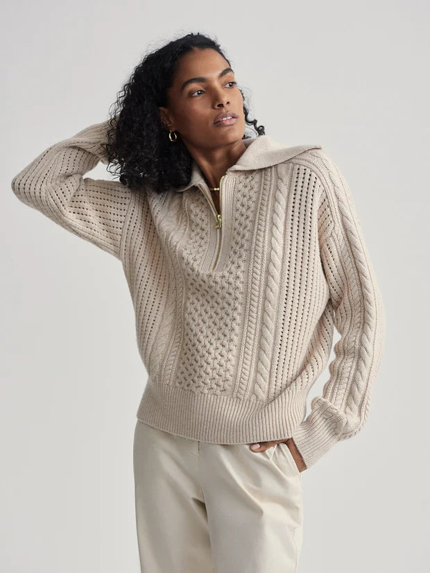 Varley Camello Relaxed Cable Half Zip - Parchment