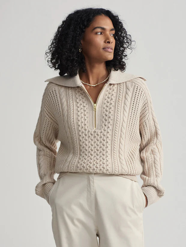 Varley Camello Relaxed Cable Half Zip - Parchment