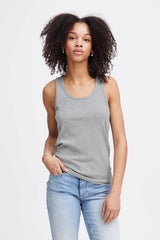 Ichi Palmer Rib Box Vest - Grey Melange