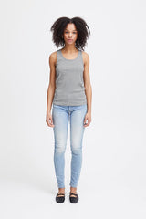 Ichi Palmer Rib Box Vest - Grey Melange