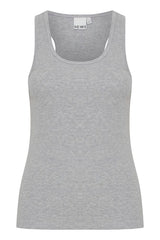 Ichi Palmer Rib Box Vest - Grey Melange