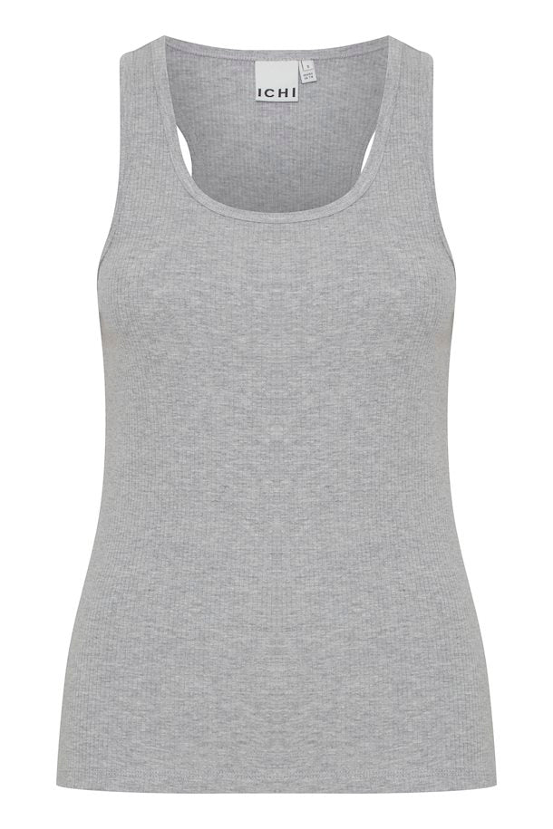 Ichi Palmer Rib Box Vest - Grey Melange